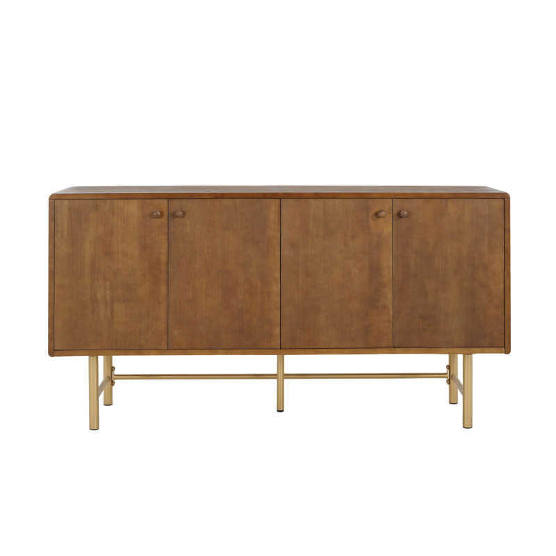 Shmuel Mid-Century Modern Wood Sideboard With Adjustable Storage And Gold Metal Base, Brown