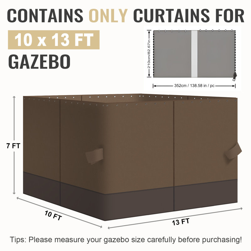 4-Panel Outdoor Gazebo Curtains, Brown/Coffee, 82.7" H x 120" W156" D
