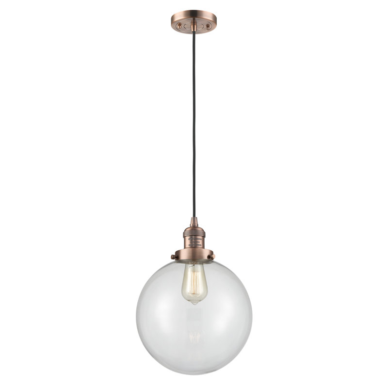 Luminaire suspendu sphère simple à 1 lumière Clermont, Transparent, DEL, Cuivre antique