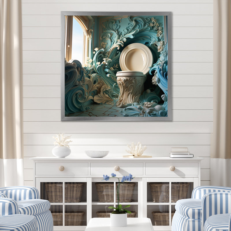 " Oceanic Escape Fluid Toilet I ", 24" H x 24" W x 1" D, Silver Picture Framed