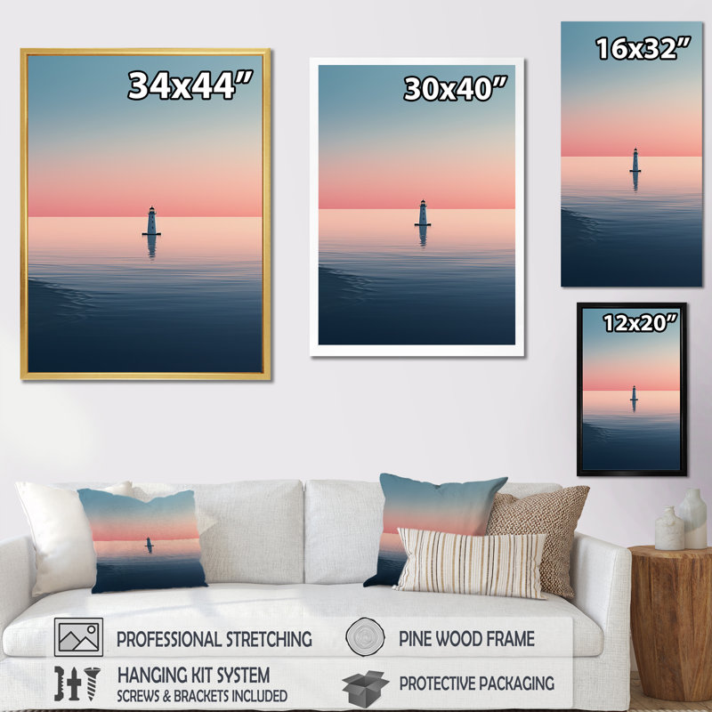 «Light House Simplicity At Sea III» sur toile, H 32 po x l 16 po x P 1 po, Cadre flottant noir