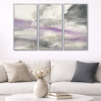 Watercolor Minimal Purple Tones I - 3 Piece Painting on Canvas
