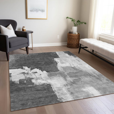Tapis intérieur / extérieur gris lavable à la machine 8 pi x 10 pi ACN1334 Christain
