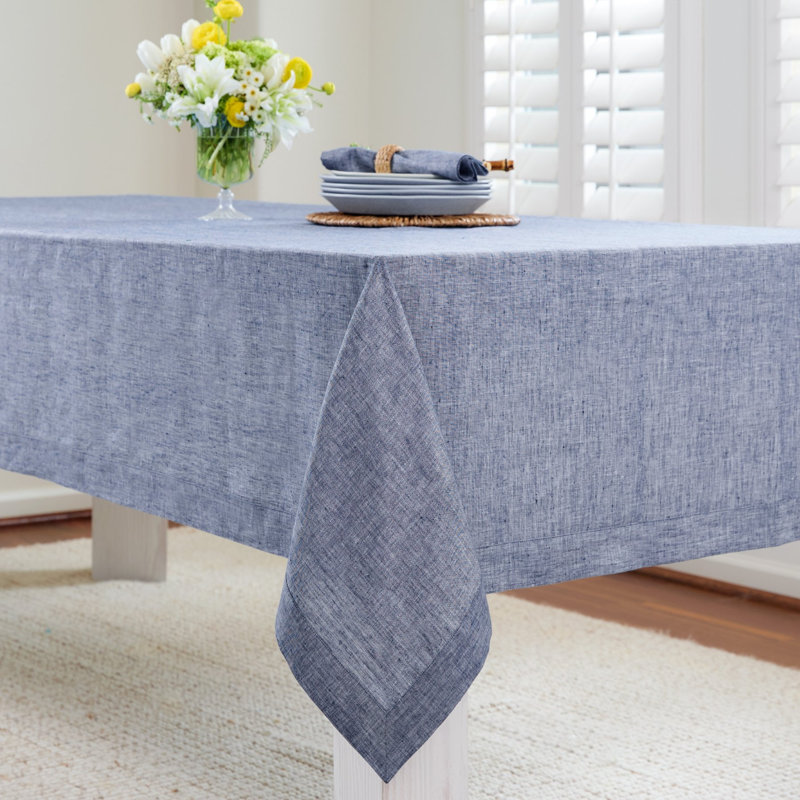 100% Pure Linen Tablecloth - Athena, Chambray Indigo, 90" x 60"