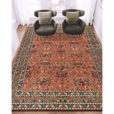 Hand Knotted Wool Area Rug in Rose And Green