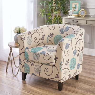 Tacie 29" W Floral Barrel Chair with Birch Wood Legs