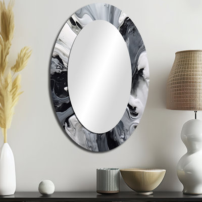 Black And Grey Harmony In Chaos - Black Oval Wall Mirror Decor