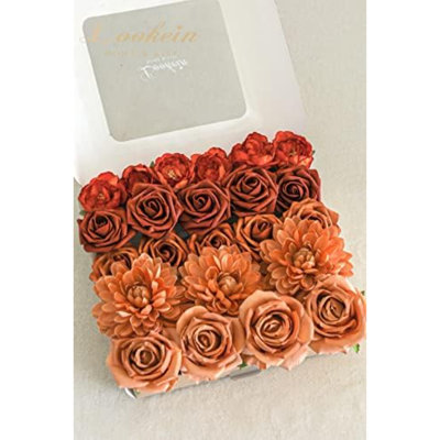 Boîte à fleurs artificielles 5 fleurs de style pour le bricolage décoration de mariage Bouquet centres de table allée arche fleur décoration nuptiale fête de douche décoration, ambre délicat