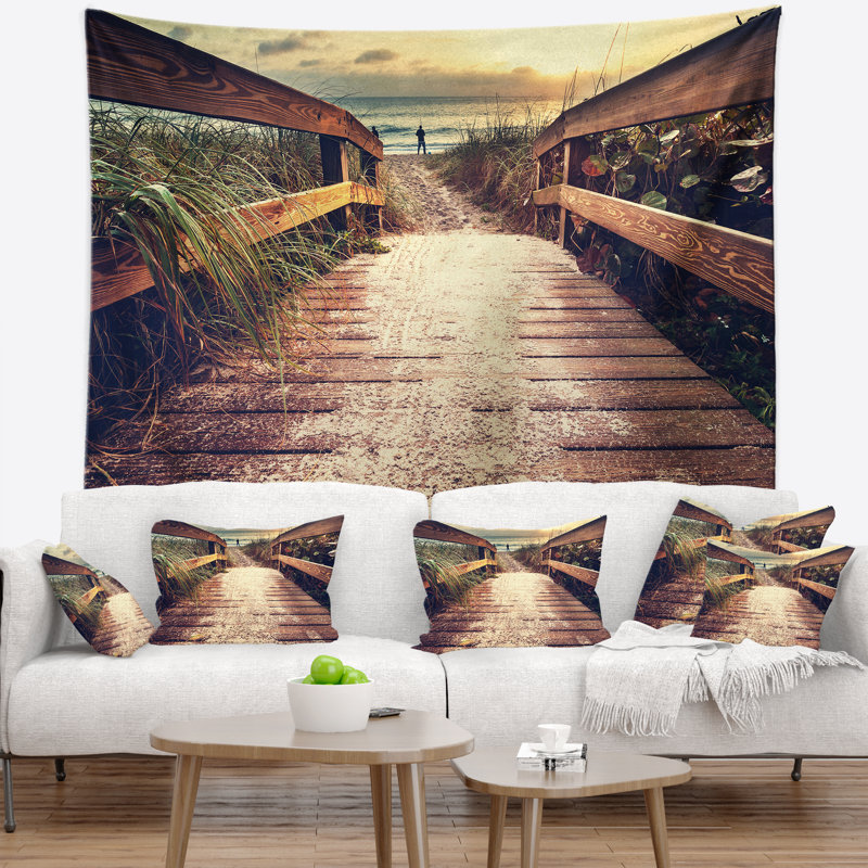 Tapisserie en bois rétro «Bridge to Seashore», H 32 po x l 39 po