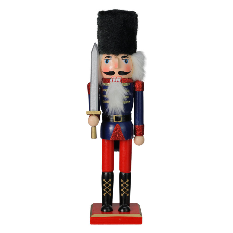 Soldat casse-noisette de Noël 14 po avec épée rouge et bleu