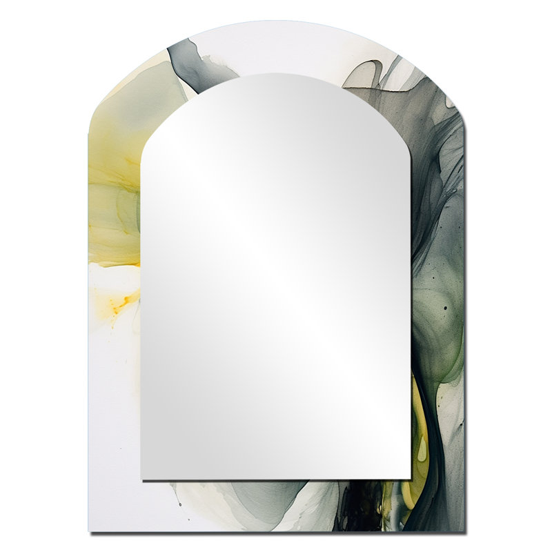 Maratea Black and Yellow Splash - Fractals Asymmetrical Wall Mirror, Modern Arch Decorative Mirror, Printed Metal Art