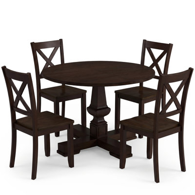 Ensemble de salle à manger de ferme avec table ronde de 44 po et 4 chaises, brun foncé