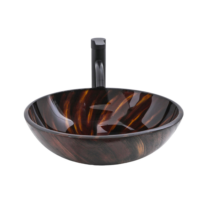 Cuvette de meuble-lavabo artistique en verre trempé brun, bonde escamotable pour évacuation efficace de l'eau, 16,5 pouces de profondeur, lavabo d'appoint avec drain, idéal moderne, X pouces, finition lisse
