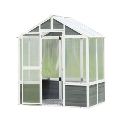 Walk-in Wooden Greenhouse with Polycarbonate - 76''x48''x86'', Front Entry Door for Outdoor Plants