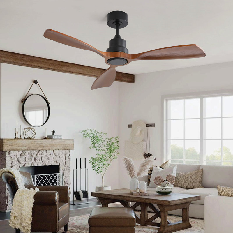 48 Inch Ceiling Fan Without Light, 3 Solid Wood Blades Outdoor Ceiling Fan 6-Speed Reversible Dc Motor For Living Room