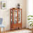 Cabinets, Traditional Walnut Brown Display Cabinet with LED Lights, Adjustable Shelves, Storage Drawer | MDF+Glass | Living Room-1199241402