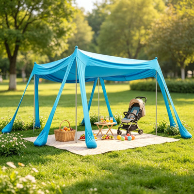 Abri de plage à installation rapide, auvent en tissu Lycra pour famille UPF50 +, abat-jour portatif et stable pour la plage, le camping et le pique-nique