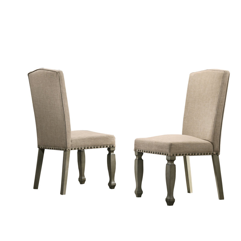 Chaises rembourrées 2 gris antique, coussin de siège et de dossier brun clair, bois massif, pieds carrés, look splendide, 40,71H