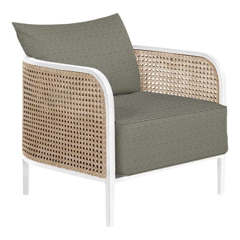 Havana Patio Chair with Cushions, Chalk/Natural Resin, Welt + Standard fill, Intermix Bark
