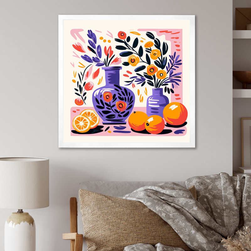 «Mauve Boho Pottery Blooms I», art mural Boho, H 30 po x l 30 po x P 1,5 po, Cadre simple blanc