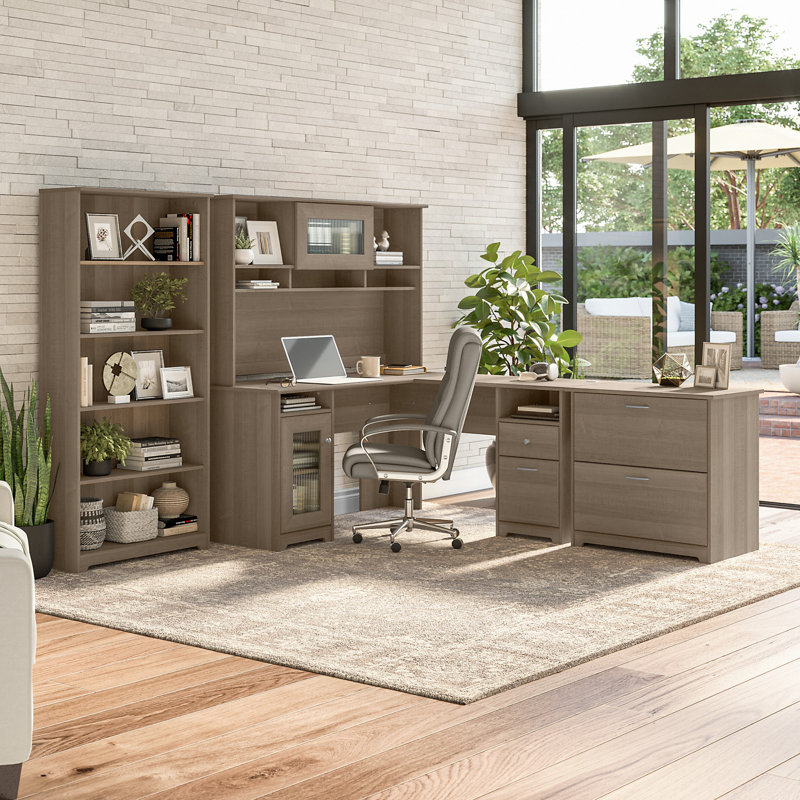 Shelonda 4 Piece Computer Desk Office Set, Ash Gray