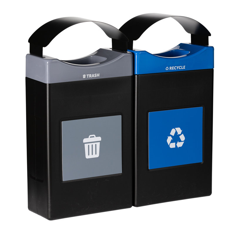 Centre de recyclage et de déchets Avante à 2 jets de zone commerciale, unités peu profondes de 2 à 30 gallons, avec couvercles d'auvent, doublures incluses