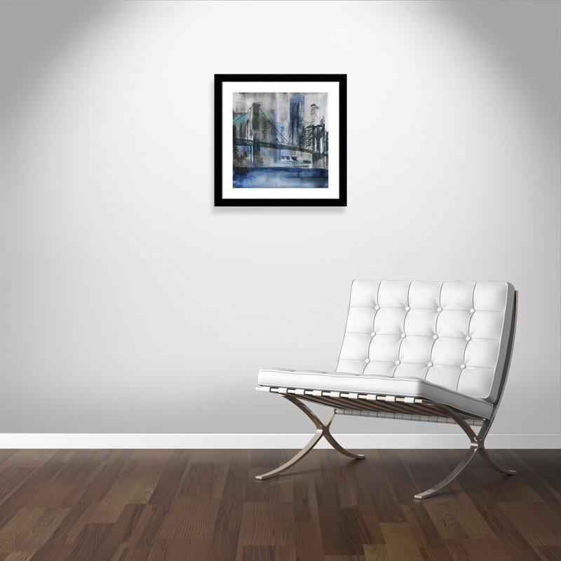 Pont de Brooklyn - peinture encadrée, Cadre noir, H 25 po x l 25 po x P 1,25 po