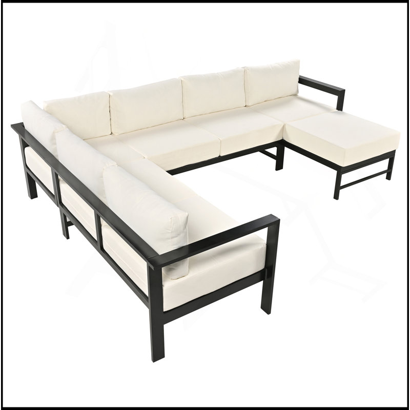 U-shaped multi-person outdoor sofa set, suitable for gardens, backyards, and balconies., White