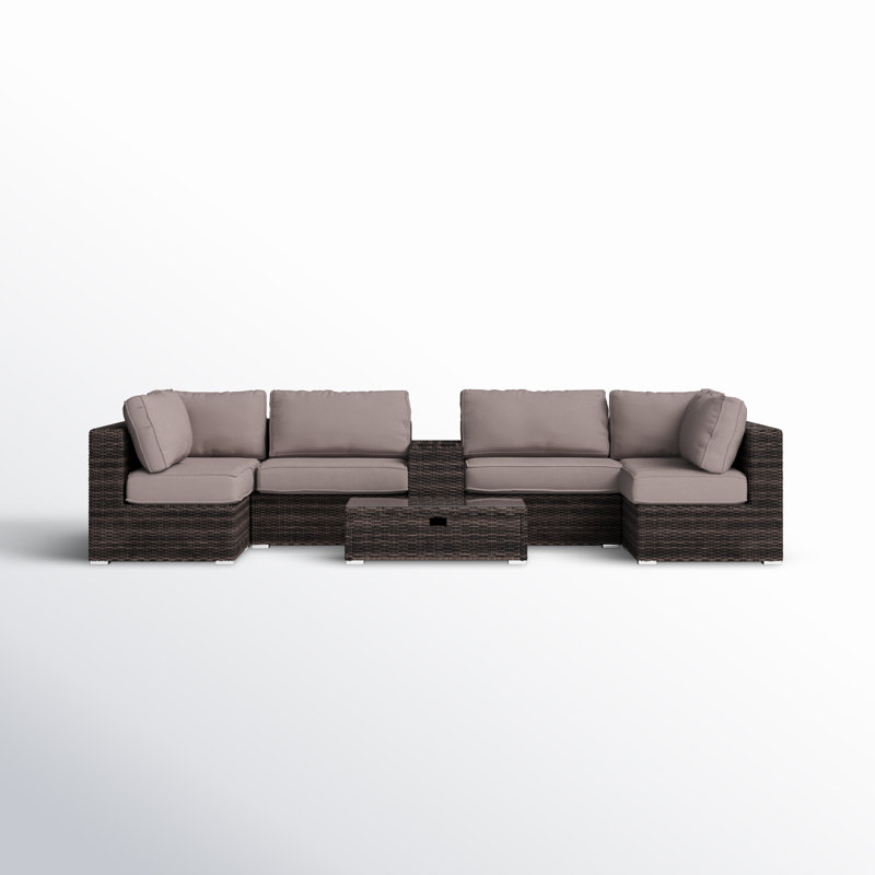 Ensemble de conversation en osier pour 4 personnes avec coussins Demarest, Sunbrella taupe