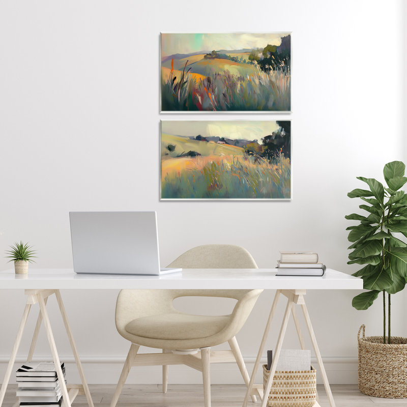 Ensemble de 2 plaques murales Tranquil Plains Hillside, design par Elara Yasna, H 13 po x l 38 po