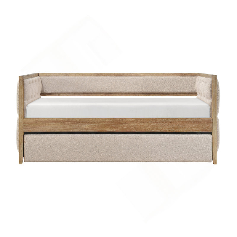 Lit de jour moderne 1pc avec lit gigogne escamotable beige Boucle touffeté chambre à coucher Mobilier de style transitionnel finition naturelle