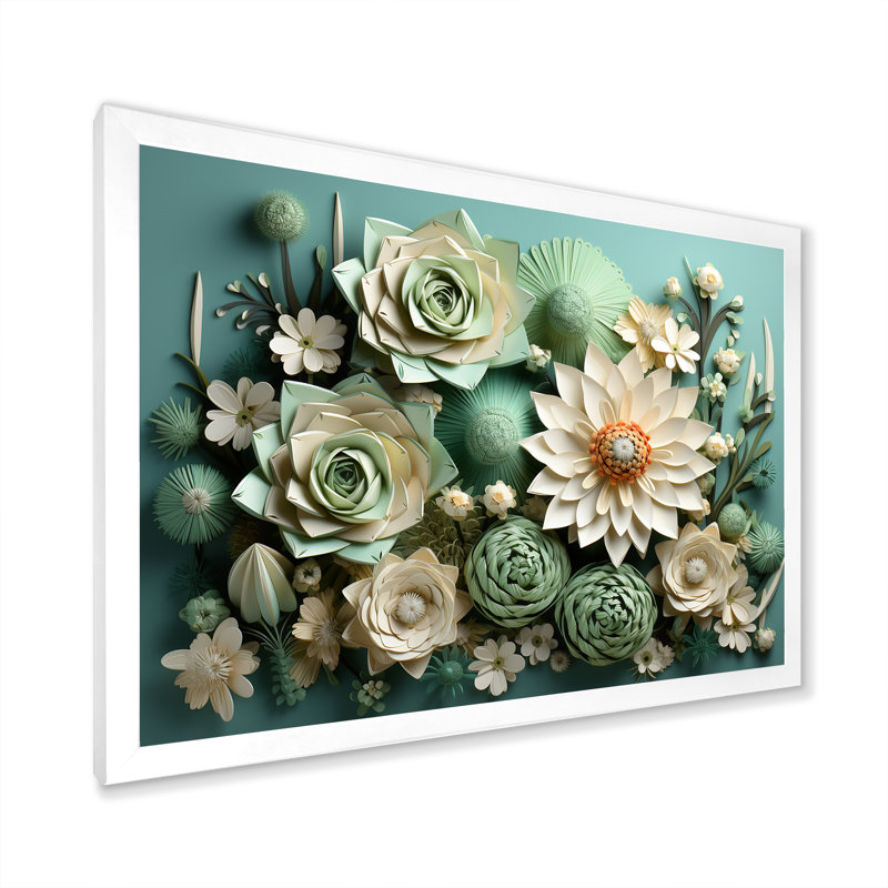 " Cactus Mint Mirage I ", 34" H x 44" W x 1.5" D, White Single Picture Framed