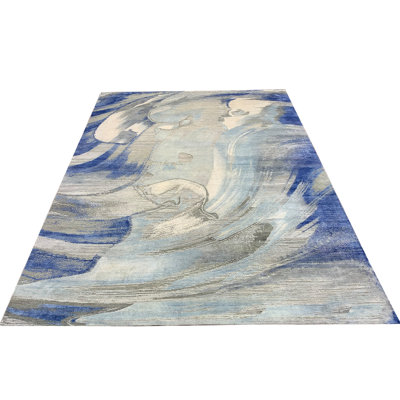 Canterbury Silk Abstract Area Rug in Blue
