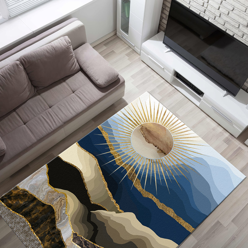 Bohemian Non-Woven Thin Type Printed Rug Featuring Abstract Multi-Colored Circle Pattern for Modern Home Decor