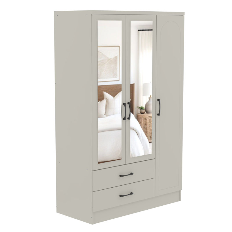  3 Door 2 Drawer Wardrobe with Mirror, Light Grey