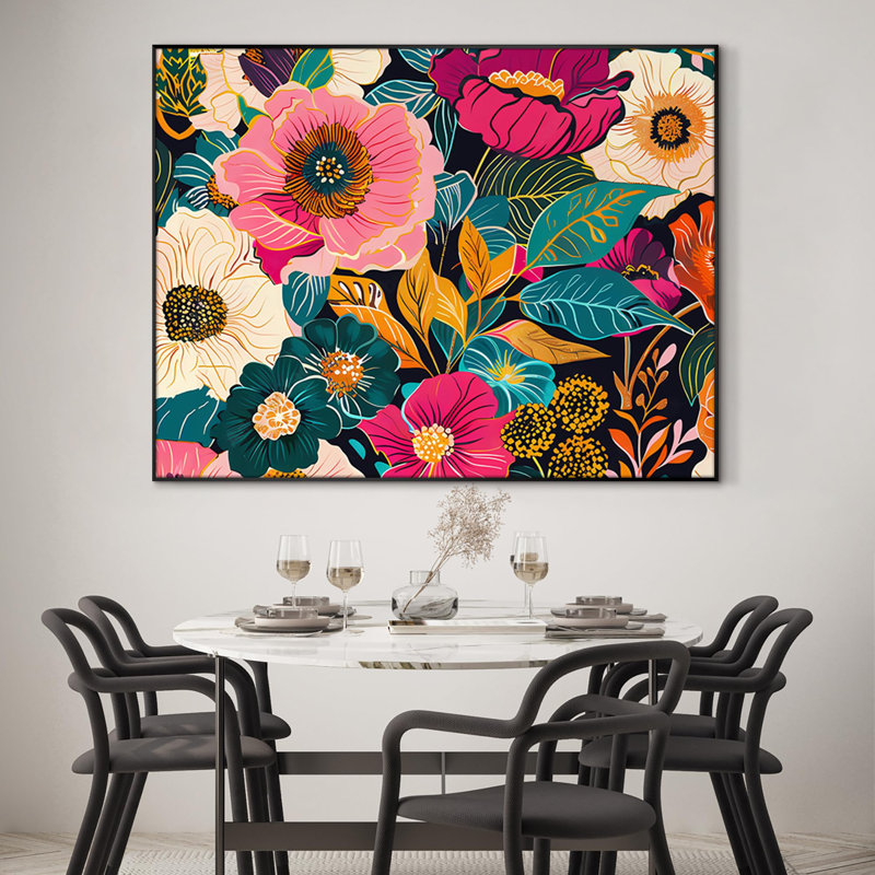 Bold and Colourful Vibrant Floral Pattern Canvas Extra Large Framed Wall Art Print Decor (Framed Assembly Required)
