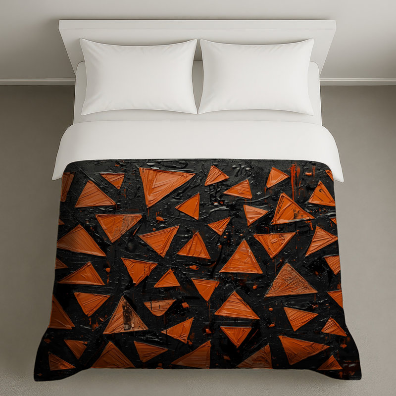 Housses de couette orange, triangles noirs, Grand lit
