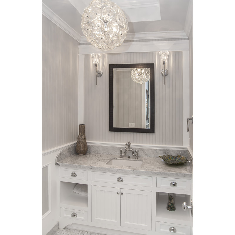 Lustre sphérique unique 28 lumières Asherton, Murano transparent, Chrome poli