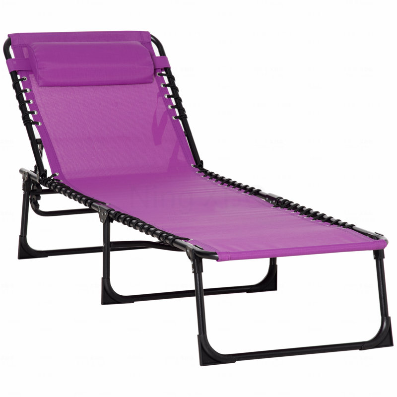 Chaise longue de patio pliante pour patio, siège inclinable et respirant à 4 positions avec filet et siège élastique pour plage