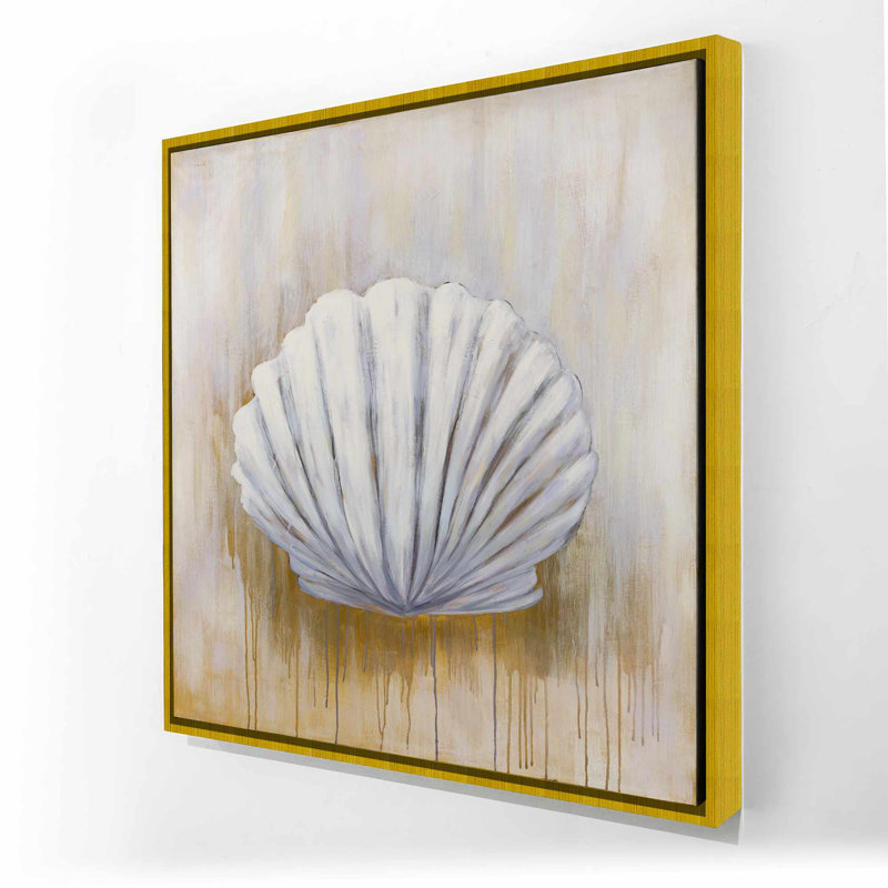 Toile encadrée blanche avec animaux contemporains - coquille Feston, Doré