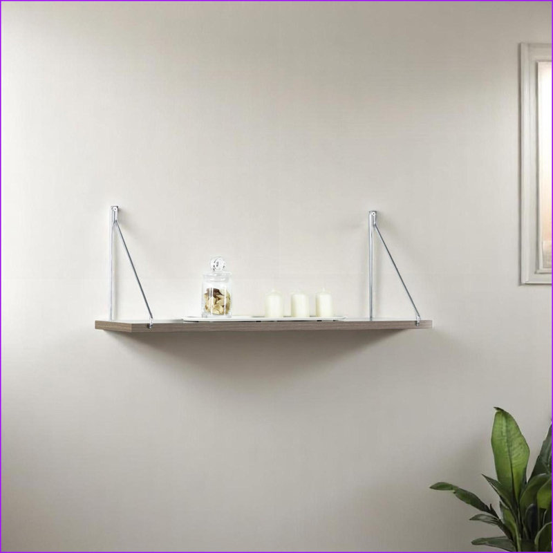 Tablette murale Tablette murale minimaliste moderne blanc cassé / argent chromé | Bois massif | Blanc