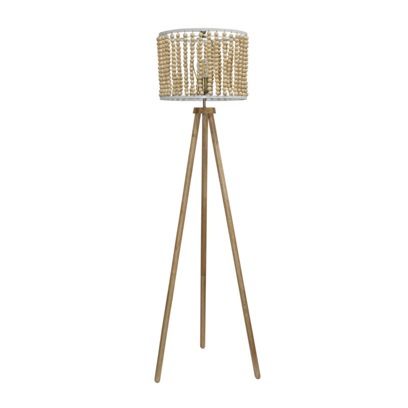 Brillo Wooden Reading Floor Lamp - Standing Floor Light with Three-Legged Base for Living Room, Study Area & Bedside, Natural Brown Finish, Foot Switch, 110V