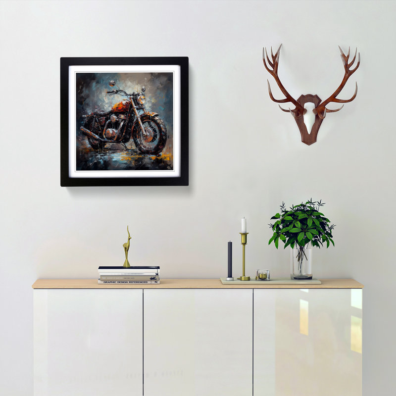 Motorcycle Palette Knife Painting - Framed Print, Black
