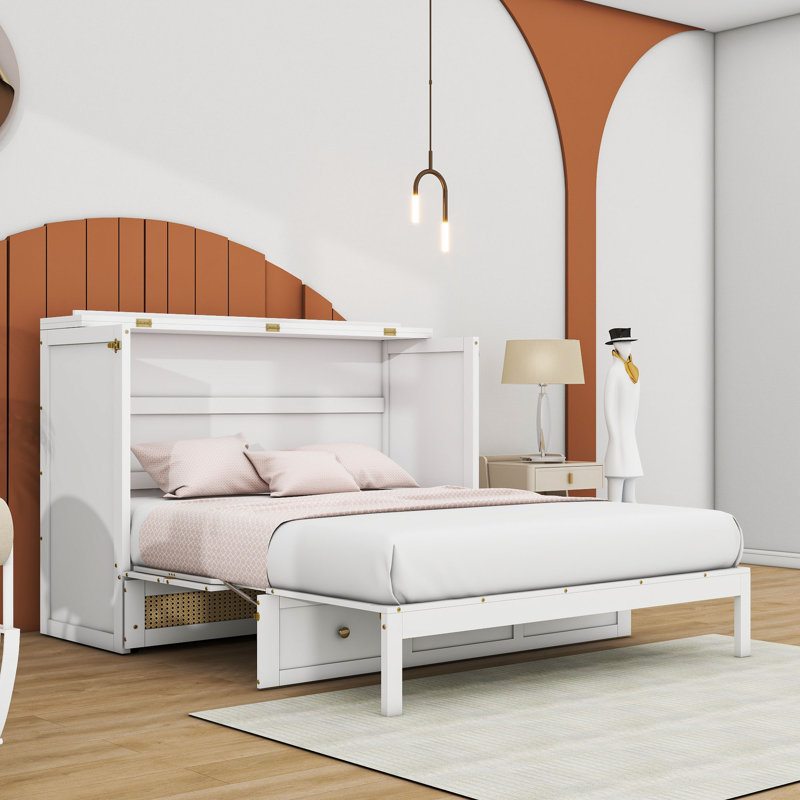 Lit escamotable complet à 1 tiroir avec conception pliable peu encombrante, Vert, Lit double