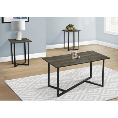 Ensemble de table contemporain 3 pièces avec stratifié brun foncé et métal noir, parfait pour les salons modernes