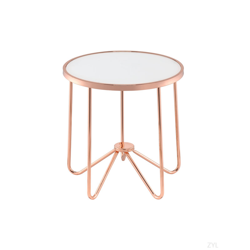 Table de bout en verre givré et finition or rose