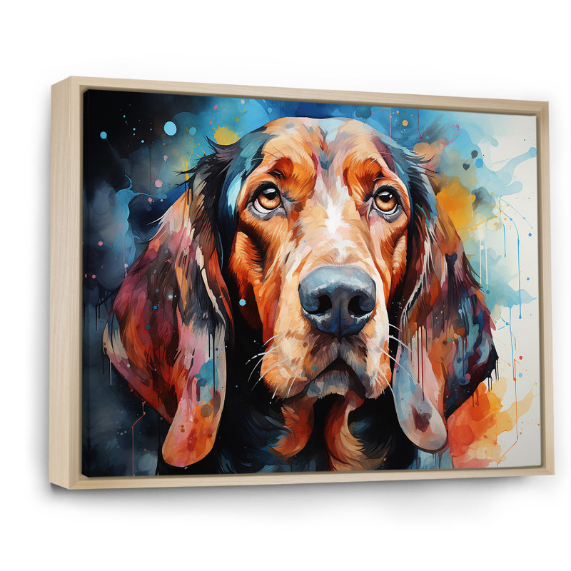 «Dog Basset Hound Beauty» sur toile, Cadre flottant brun, H 34 po x l 44 po