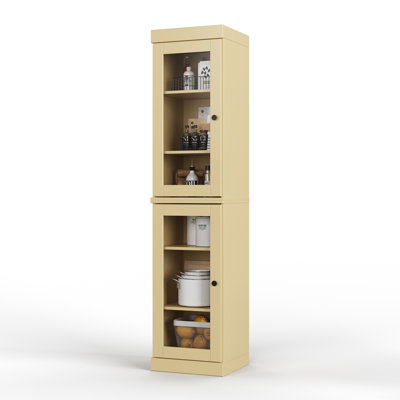 Jaylena 100% Solid Wood 16.5" Pantry Cabinet with Clear Glass Doors and Adjustable Shelves