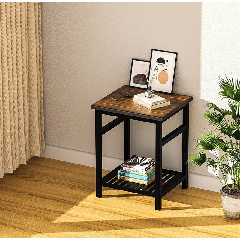 Lanova 15.75'' W Solid Wood Nightstand, Brown/Black
