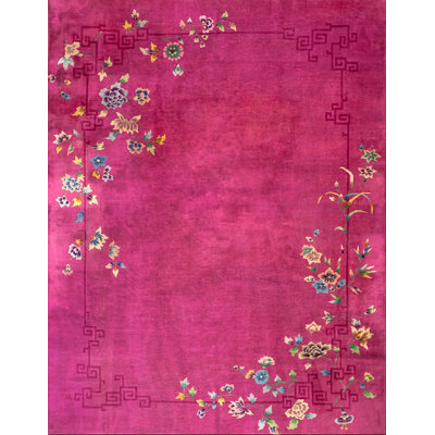 Hand Knotted Wool Area Rug in Pink